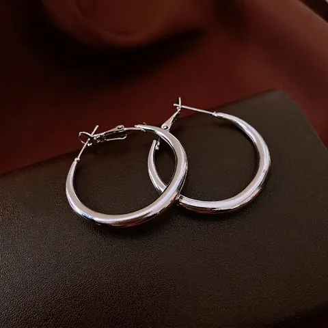 Boucles D'oreilles Créoles En Alliage Avec Tige En Argent Minimaliste Métal Poli Haute Brillance Bijoux Géométriques