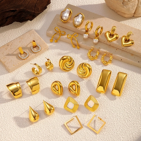 Orecchini In Acciaio Inossidabile Placcati Oro 18K Gioielli Geometrici A Lobo Con Künstliche Perle E Zirconi Per Donna Stile Vintage Ins