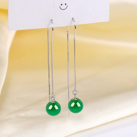 Pendientes De Hilo Plata De Ley 925 Cuenta Ágata Calcedonia Borla Larga Joyería Para Mujer
