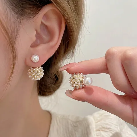 Franse Lichte Luxe Holle Sfeer Cluster Kunstparel Oorbellen Met 925 Sterling Zilveren Oorbel Post Verguld Retro Voor Vrouwen