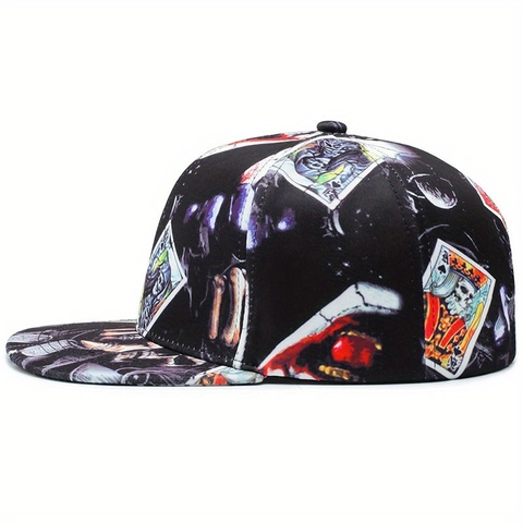 Cappello Snapback Con Stampa Teschio Poker Gotico Cotone Poliestere Regolabile Dark Streetwear Hip Hop Baseball Cap