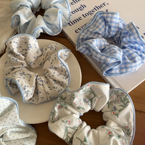 Scrunchies In Tessuto Pois Floreale Quadri Pizzo Fiocco Elastici Capelli Dolce Elegante Porta Coda Cavallo Perla Artificial Sintetica Donne