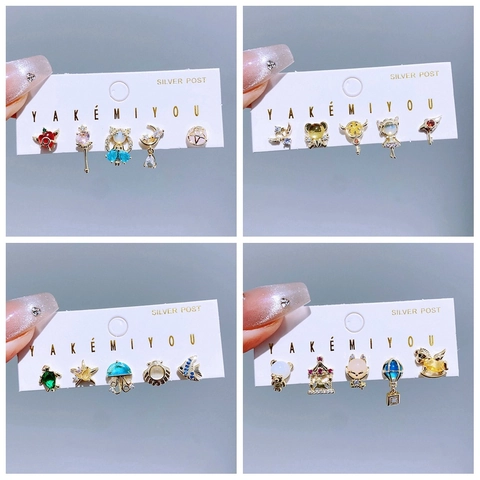 Sweet Cartoon Animal Moon Star Stud Earrings For Women Girls Copper Zirconia Artificial Pearl Jewelry With 925 Sterling Silver Post