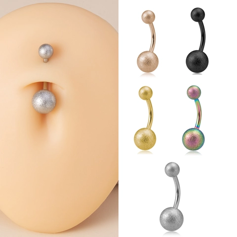 Belly Button Ring Stainless Steel Frosted Matte Finish Navel Piercing Jewelry Simple Curved Barbell For Women