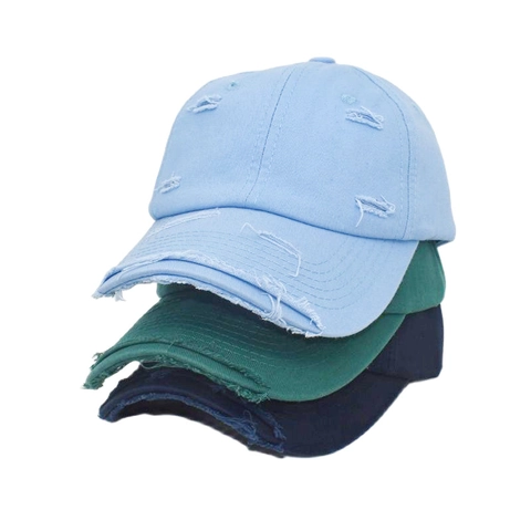 Vintage Washed Cotton Distressed Baseball Cap Men Women Adjustable Soft Top Broken Hole Retro Sun Hat Daily Accessory