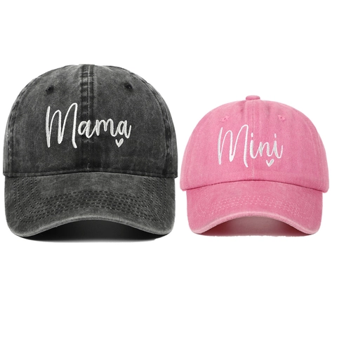 Washed Cotton Baseball Cap Retro Vintage Embroidery Mama Mini Parent-Child Matching Hat Sun Protection Adjustable For Women Kids