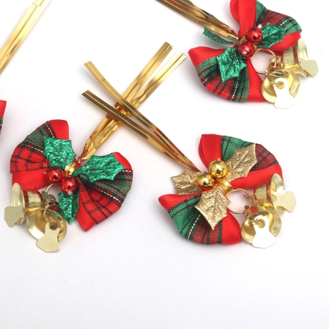 Kerststrik Ornamenten Met Metalen Bellen Rood Groen Geblokte Stof Mini Ophang Decoratie Voor Boom Cadeau