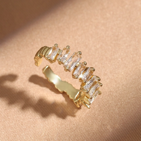 Luxus Kupfer Offener Ring Für Damen Eleganter Rechteckiger Zirkonia Verstellbarer Irregulärer Fingerring Mode Minimalistischer Schmuck Geschenk