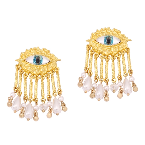 Orecchini Pendenti Vintage Occhio del Diavolo Oro per Donna Orecchini con Nappine di Perle Artificiali Gioielli in Lega di Zinco
