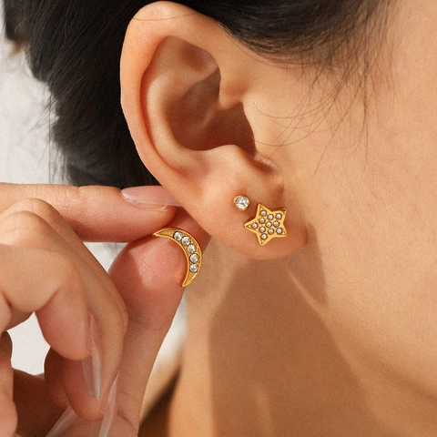 Edelstahl Ohrringe Vergoldet Zirkonia Künstliche Perle Blume Geometrisch Stern Mond Herz Eleganter Schmuck Für Damen