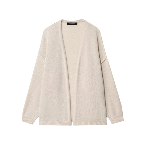 Women Knitted Cardigan Sweater Open Front Long Sleeve Drop Shoulder Casual Loose Solid Acrylic Beige