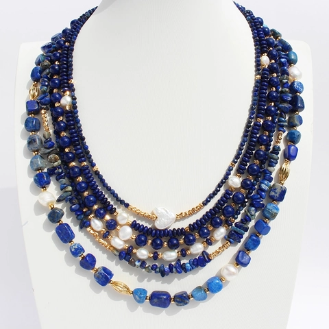 Natürliche Lapislazuli Süßwasserperle Halskette Für Damen Messing Vergoldet Perlen Schlüsselbeinkette Handgefertigte Boho Schmuck Geschenk