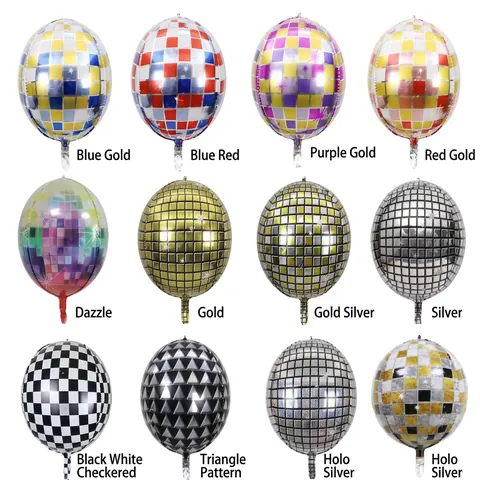 Palloncini Disco Ball 4D Rotondi Foglio Di Alluminio Specchio Laser Scacchiera Retro Festa Matrimonio Decorazione