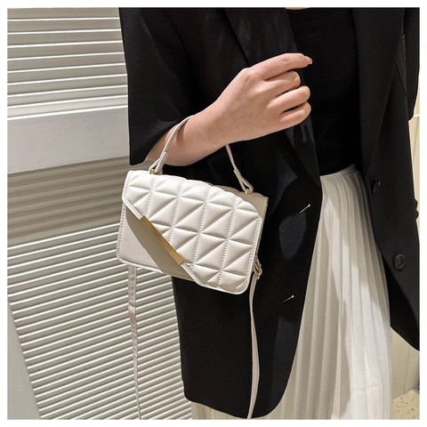Sac À Épaule Matelassé Pour Femmes En Cuir PU Petit Sac À Main Carré Avec Barre Métallique Dorée Mode Coréenne