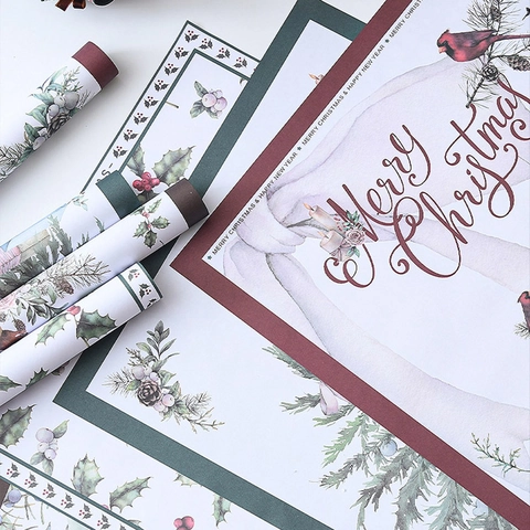 Christmas Wrapping Paper Kraft Paper For Gift Flower Packaging Merry Christmas Reindeer Print Retro Holiday Decoration