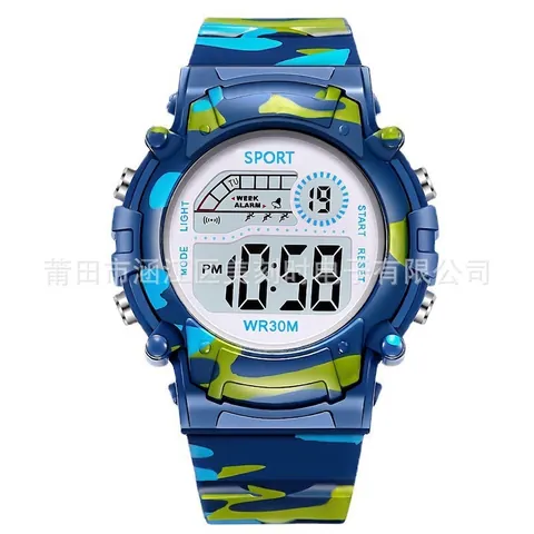 Reloj Deportivo Digital Niños Correa Goma Camuflaje Impermeable Luminoso Alarma Cronómetro Para Niños Niñas