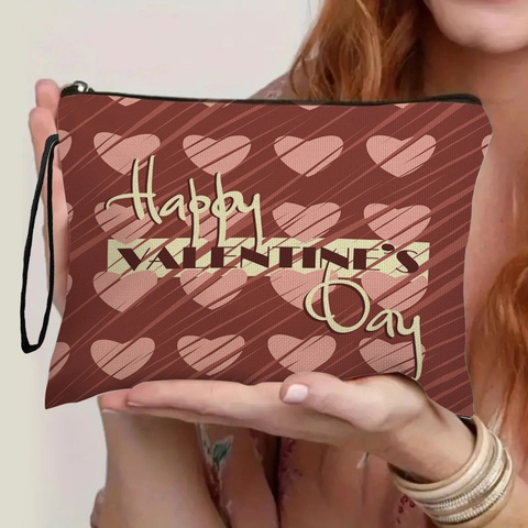 Trousse Per Trucco Con Stampa A Cuore Di San Valentino Lino Fine Pochette Per Cosmetici Portatile Con Cerniera E Cinturino