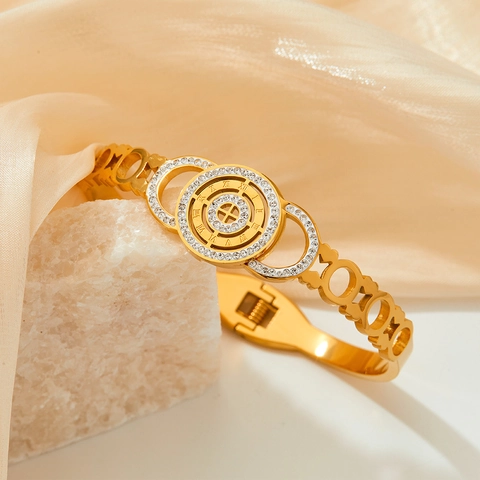 Bracciale Rigido Con Numeri Romani In Acciaio Inossidabile Con Strass Gioielli Di Lusso Per Donna