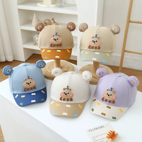 Cappello Da Baseball Per Bambini Con Orecchie Di Orso 3D Patch Cartoon Misto Cotone Protezione Solare Berretto Regolabile