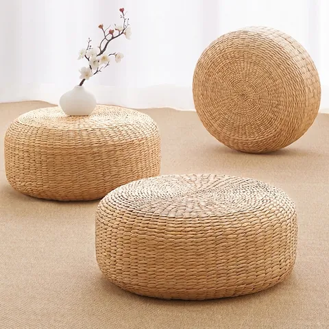 Round Floor Cushion Natural Straw Woven Thickened Seat Pad Zen Meditation Yoga Tatami Balcony Breathable Home Decor