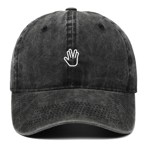 Retro Washed Cotton Baseball Cap Vulcan Salute Hand Gesture Embroidery Adjustable Distressed Sun Hat Outdoor Sports