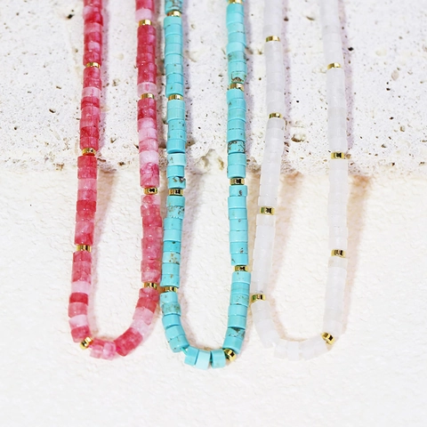 Natural Gemstone Beaded Necklace Handmade Bohemian Beach Jewelry Heart Pendant Adjustable Clavicle Chain For Women