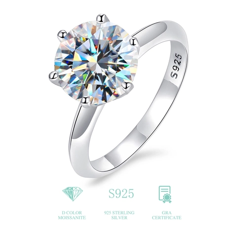 GRA Zertifiziert 925 Sterlingsilber 6-Krallen Moissanit Ring Für Damen Farbe D Rundschliff Hochzeit Verlobung Mode Ring