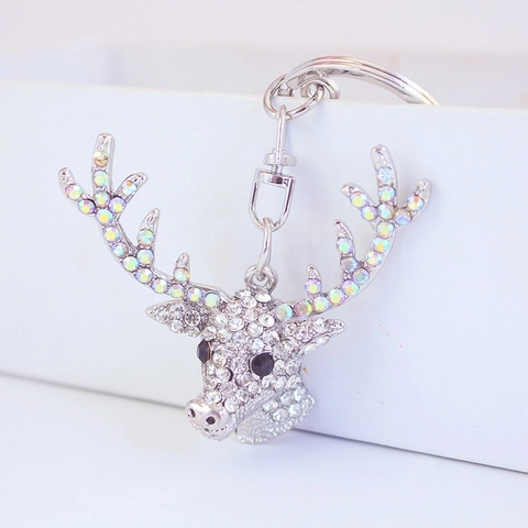 Deer Head Keychain Zinc Alloy Sparkling Rhinestone Elk Pendant Bag Charm Animal Keyring For Women Christmas Gift