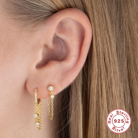 Orecchini A Cerchio In Argento Sterling 925 Con Catena A Nappa E Zirconi Gioielli Alla Moda Minimalisti Per Donna