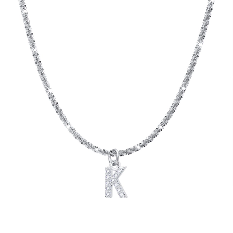 Collier Pendentif Lettre Initiale Femmes Zirconium Acier Inoxydable Chaîne Flocon De Neige Bijoux Alphabet