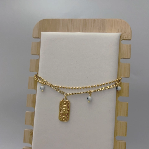 Double Layer Böser Blick Armband Für Damen Edelstahl 18K Vergoldet Himmlische Sonne Mond Anhänger Verstellbar