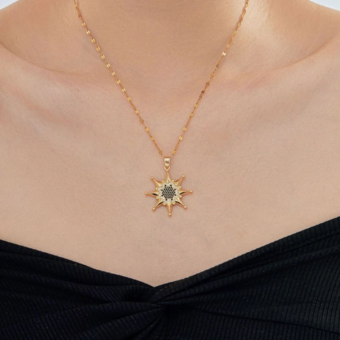 Sunflower Zirconia Pendant Necklace For Women Light Luxury Copper Star Shape Gold Silver Electroplated Party Jewelry