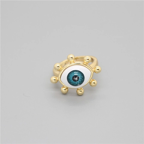 Vintage Vergoldeter Kupfer Emaille Ring Mit Bösem Blick Und Hamsa Hand Verstellbarer Offener Ring Für Damen Schmuck