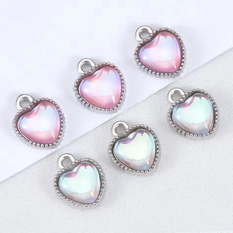 Dijes Corazón Aleación Resina Irisada Para Creación Joyas DIY Collares Pulseras Estilo Dulce Cool Accesorios Artesanía