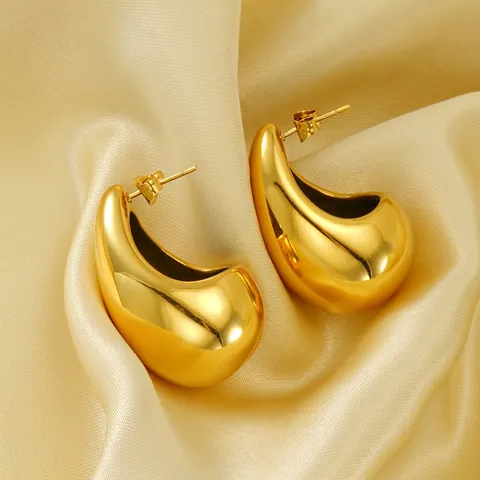 Teardrop Stud Earrings Stainless Steel 18K Gold Plated Chunky Waterdrop Trendy Minimalist High Polish Jewelry For Women