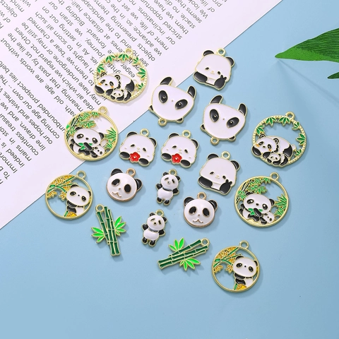 Panda Bambus Anhänger Legierung Emaille DIY Schmuck Zubehör Für Ohrringe Schlüsselanhänger Armband China Stil