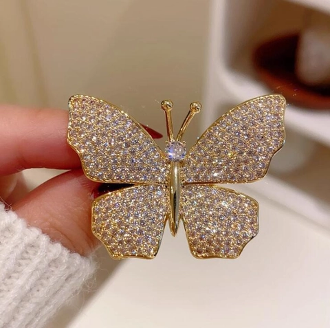 Franse Vintage Vlinder Brosche voor Dames Elegant Legering Ingelegd Strass Mantel Pin Glinsterende Sieraden Accessoire Cadeau