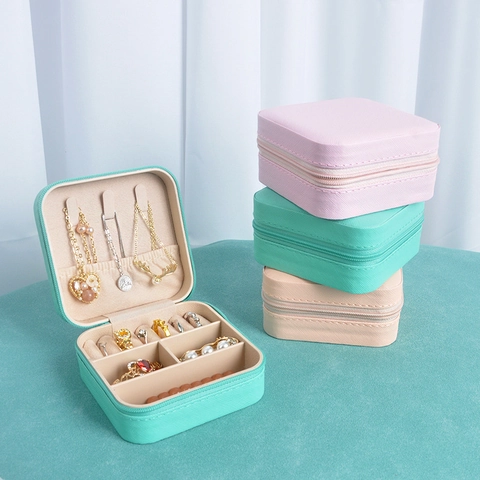 Portable Square PU Leather Jewelry Organizer Box For Women Travel Jewelry Case For Rings Earrings Necklaces Mini Storage Box