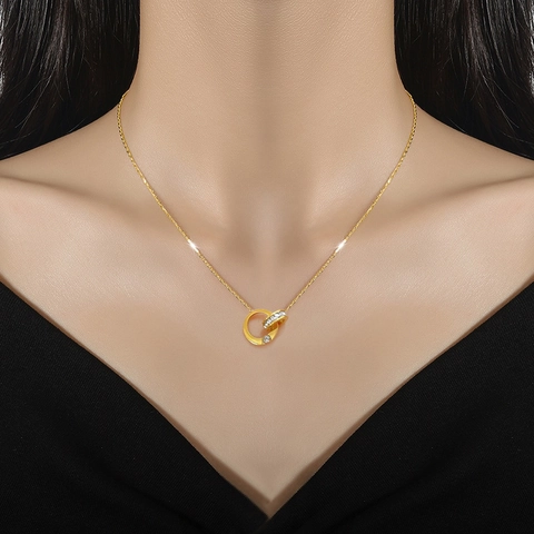 Interlocking Rings Pendant Necklace Titanium Steel Zirconia Inlaid Minimalist Fashion Jewelry For Women