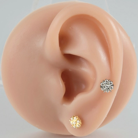 G23 Τιτάνιο Χιονονιφάδα Λουλούδι Labret Stud Εσωτερικό Σπείρωμα Ζιργκόν Σκουλαρίκι Χόνδρου Επίπεδη Πλάτη Κοσμήματα Σώματος