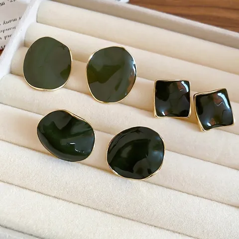 Pendientes De Botón Geométricos Con Cobre Esmaltado Y Poste De Plata Joyería Minimalista Retro Francesa Para Mujer