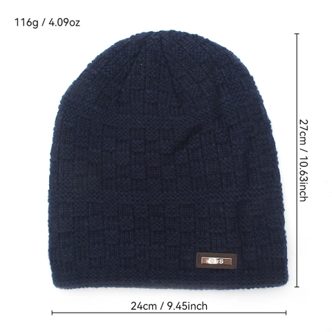 Herren Winter Warm Strickmütze Beanie Mit Fleece-Futter Dick Schachbrettmuster Winddicht Slouchy Skull Cap Outdoor Ski Hut