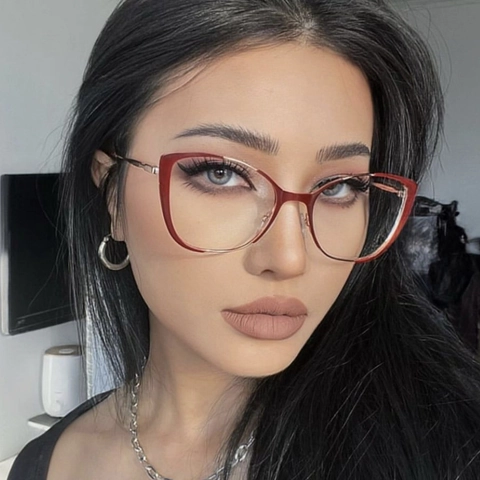 Retro Katzenaugen Brillenrahmen Anti Blaulicht Metall Mode Optische Brillen Für Frauen Elegante Vintage Zubehör Brille