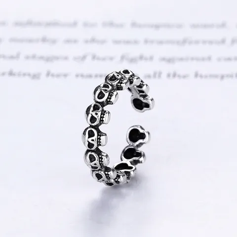 Totenkopf Ring Für Herren Damen Vintage Gothic Punk Stil Mehrere Totenköpfe Kupfer Offenes Verstellbares Band Retro Schmuck