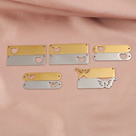 Hollow Heart Butterfly Rectangular Bar Pendants 304 Stainless Steel Double Hole Connectors DIY Jewelry Making Findings