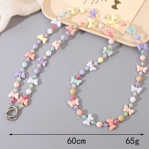 Candy Color Acrylic Butterfly Beaded Phone Chain Crossbody Lanyard Strap Heart Pumpkin Beads Keychain Bag Charm For Women