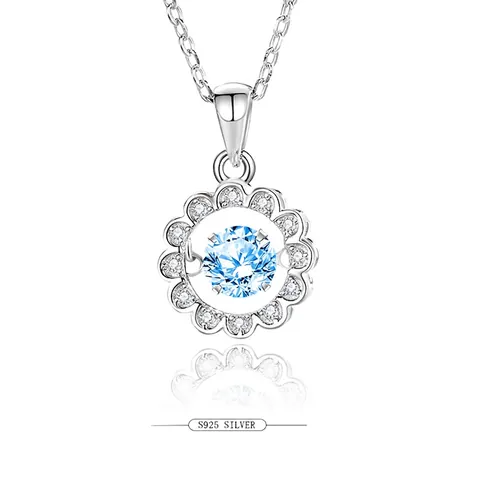 S925 Sterlingsilber Gänseblümchen Sonnenblume Tanzender Stein Anhänger Halskette Für Damen Elegante Blumen Zirkonia Moissanit Schmuck