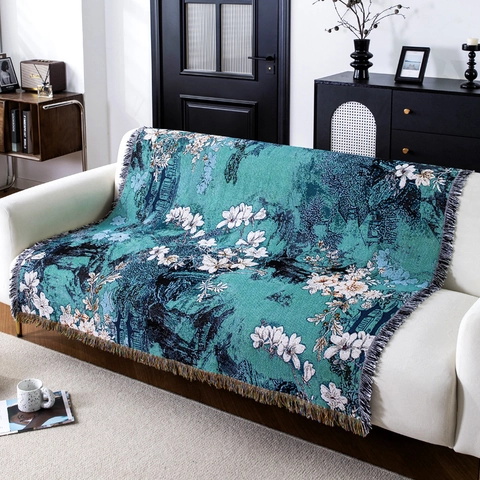 Vintage Gewebte Decke Mit Blumenmuster Baumwolle Polyester Jacquard Wandteppich Mit Fransen Für Sofa Couch Camping Home Deko