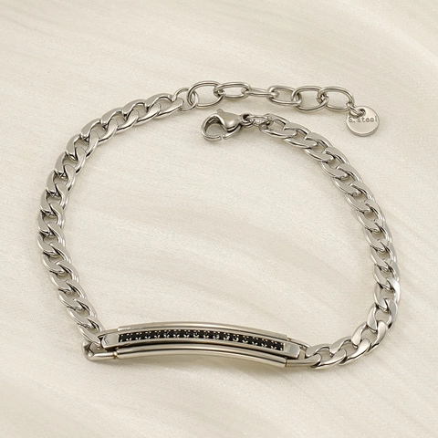 Pulsera Cadena Cubana Acero Inoxidable Diamantes Imitación Placa ID Hip Hop Joyería Moda Unisex