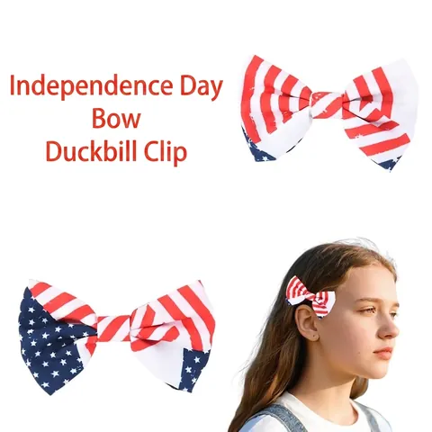 Mollette Per Capelli Fiocco Bandiera Americana Stelle E Strisce Patriottiche Tessuto Clip A Becco D'anatra Accessori Giorno Indipendenza